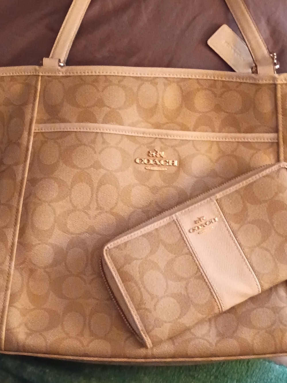 Coach Signature Canvas Tote and Zip Wallet in Khaki